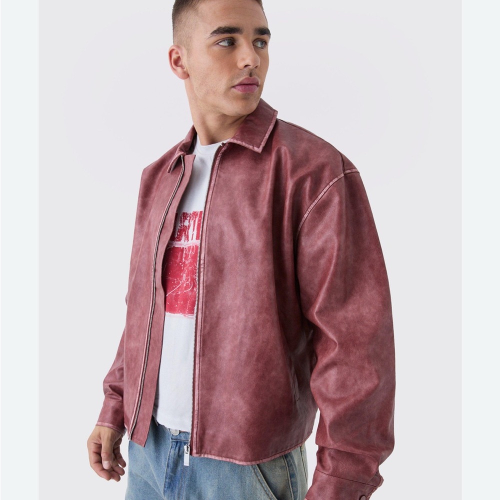 Men's Red Faux Leather Jacket
